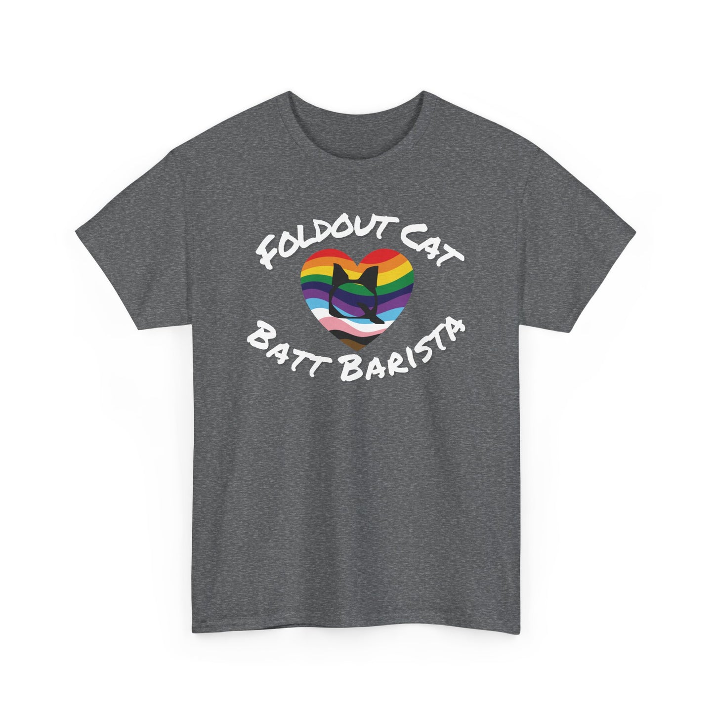 T-Shirt - Foldout Cat Fiber Artists Pride Rainbow Batt Barista