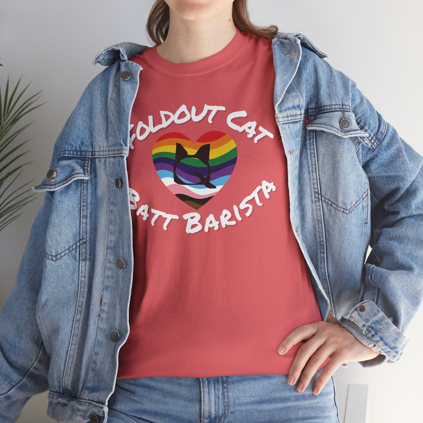 T-Shirt - Foldout Cat Fiber Artists Pride Rainbow Batt Barista