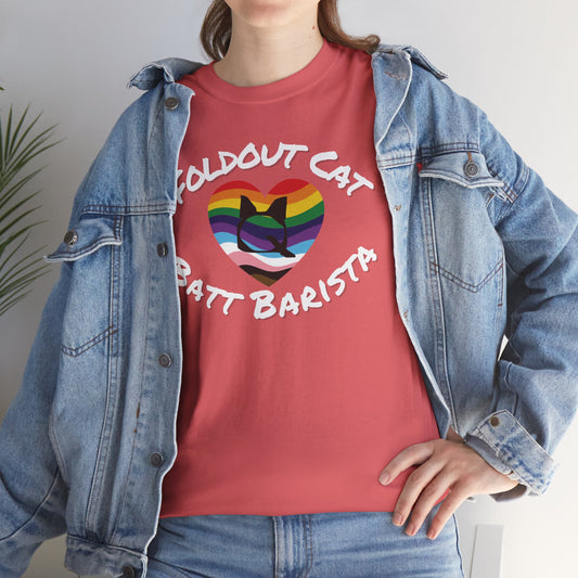 T-Shirt - Foldout Cat Fiber Artists Pride Rainbow Batt Barista