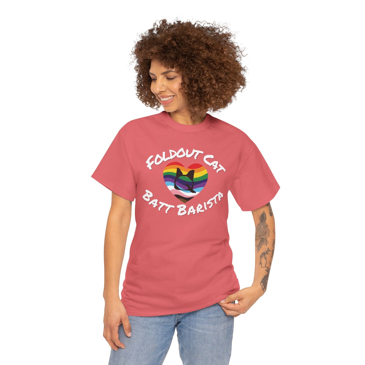 T-Shirt - Foldout Cat Fiber Artists Pride Rainbow Batt Barista