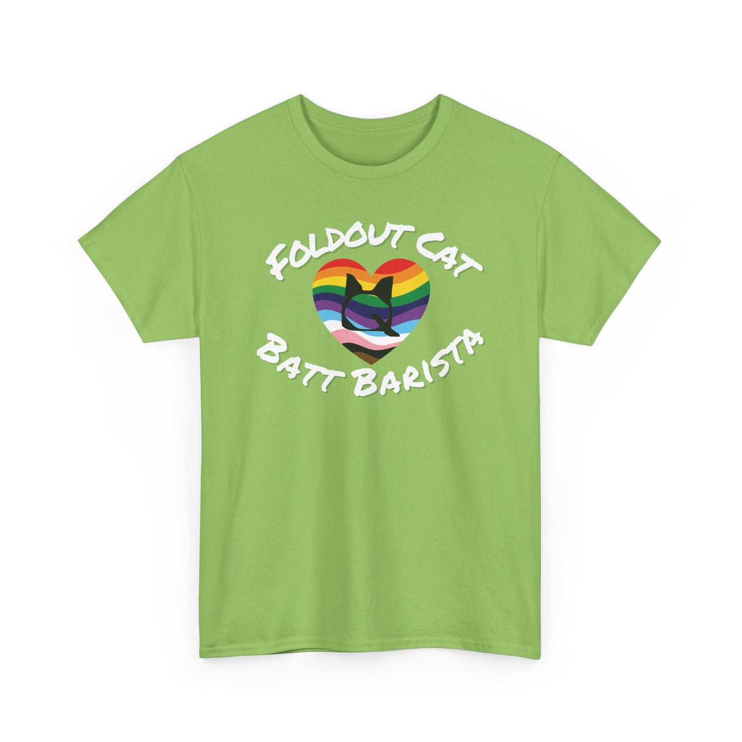 T-Shirt - Foldout Cat Fiber Artists Pride Rainbow Batt Barista