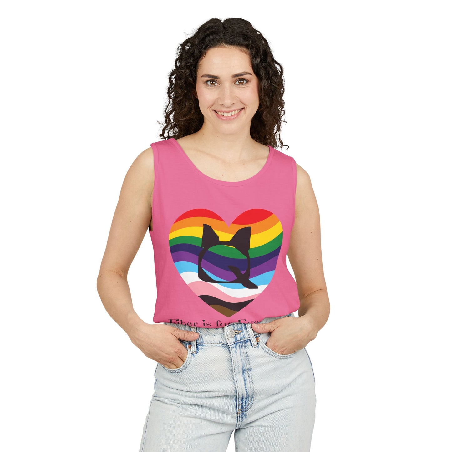 Fiber is for Everyone Q Pride Heart Unisex Garment-Dyed Tank Top