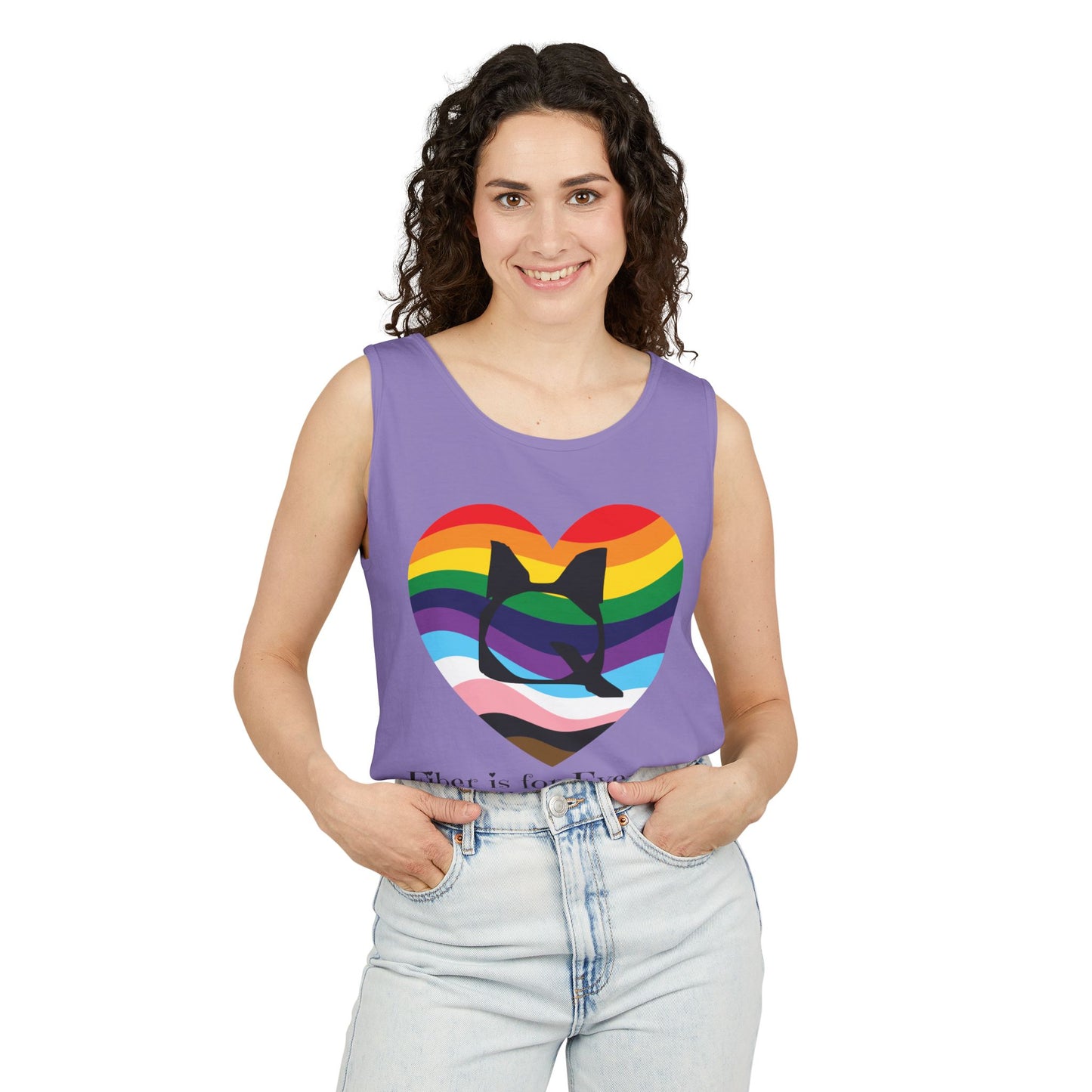 Fiber is for Everyone Q Pride Heart Unisex Garment-Dyed Tank Top