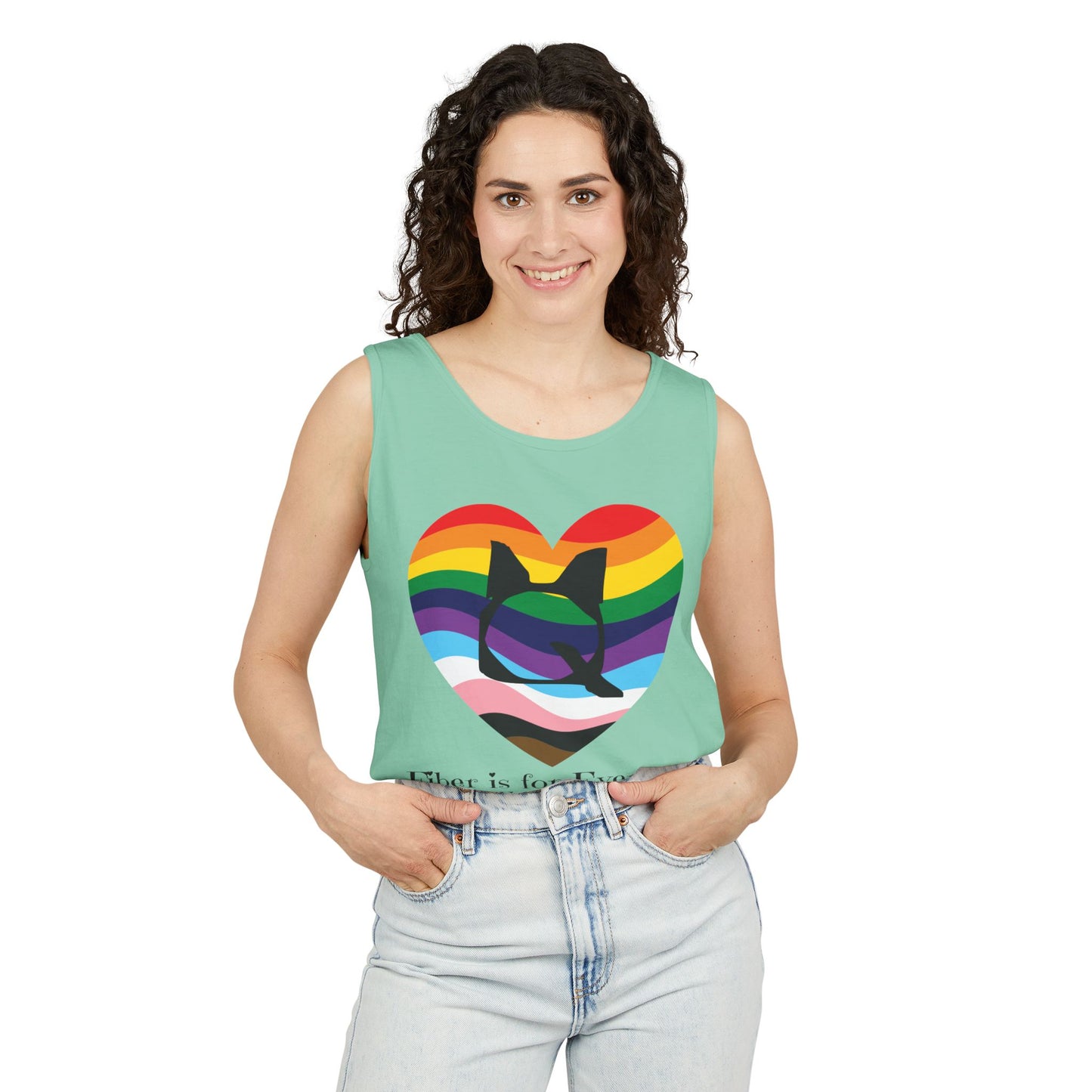 Fiber is for Everyone Q Pride Heart Unisex Garment-Dyed Tank Top