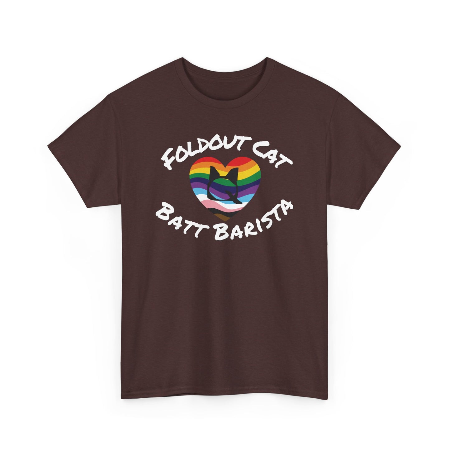 T-Shirt - Foldout Cat Fiber Artists Pride Rainbow Batt Barista