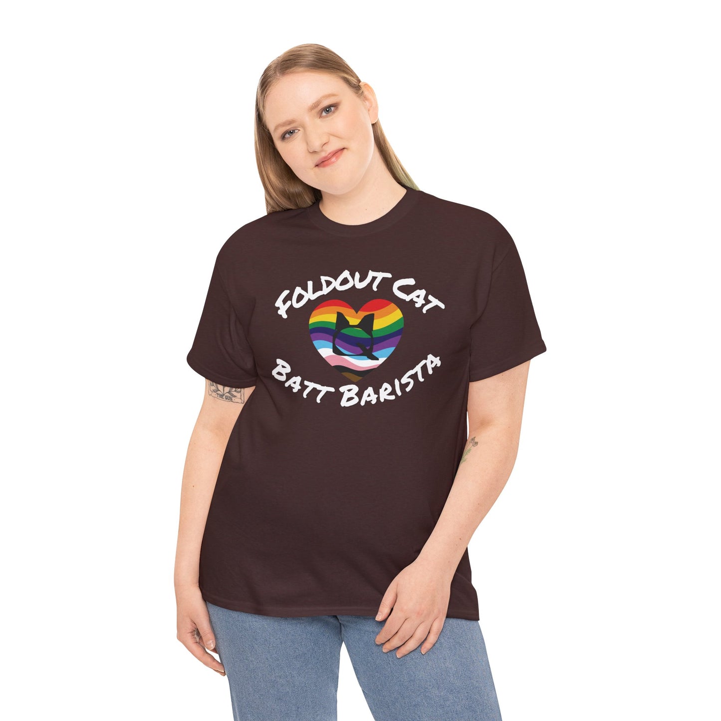 T-Shirt - Foldout Cat Fiber Artists Pride Rainbow Batt Barista