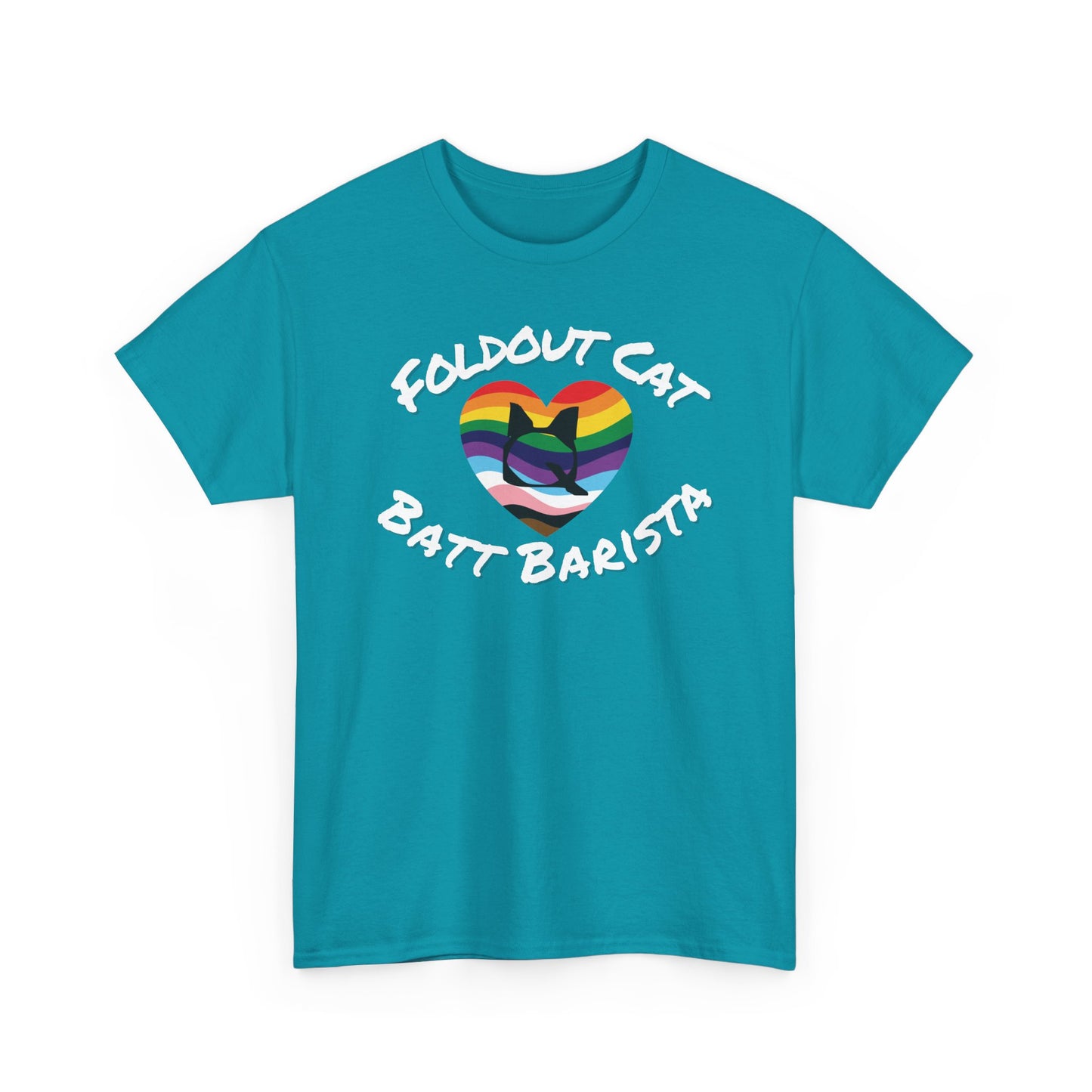 T-Shirt - Foldout Cat Fiber Artists Pride Rainbow Batt Barista