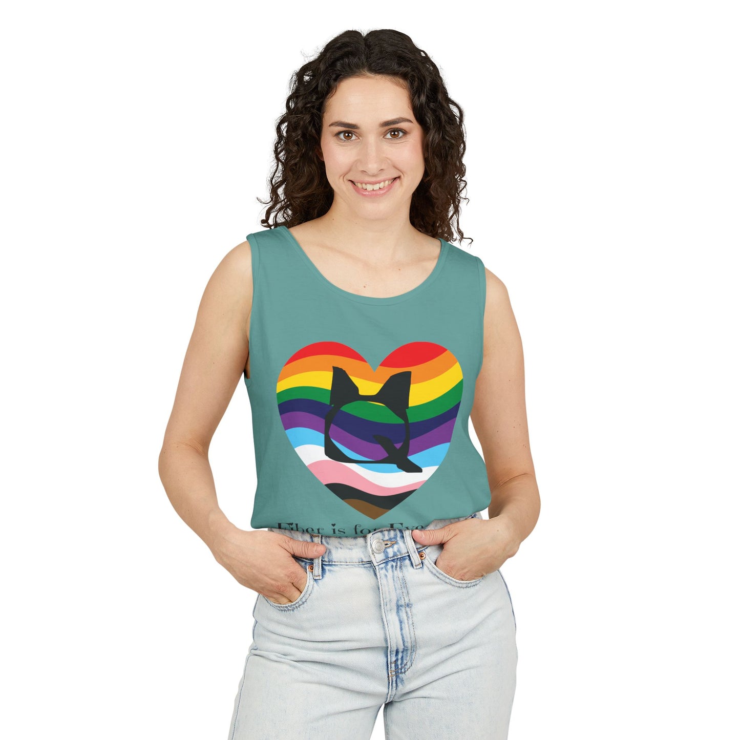 Fiber is for Everyone Q Pride Heart Unisex Garment-Dyed Tank Top